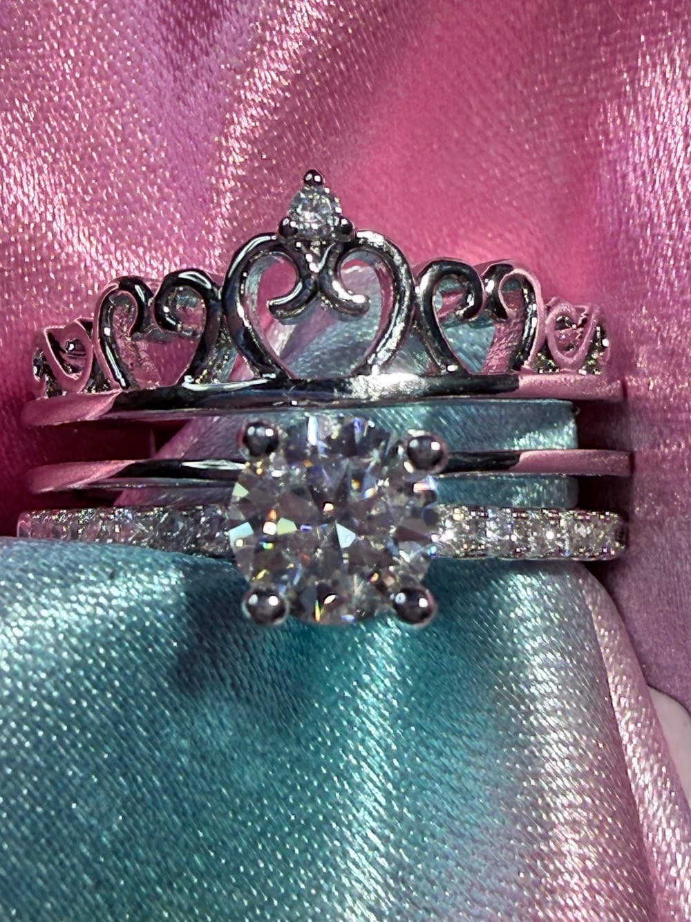 Crown Shape Design with Round Moissanite Set Anniversary, Engagement, Sweet 16